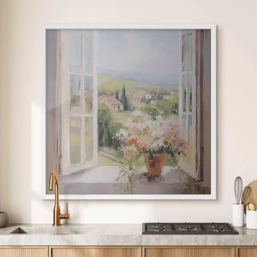 murales de pared Un ramo de flores en un jarrón junto a la ventana. f48052