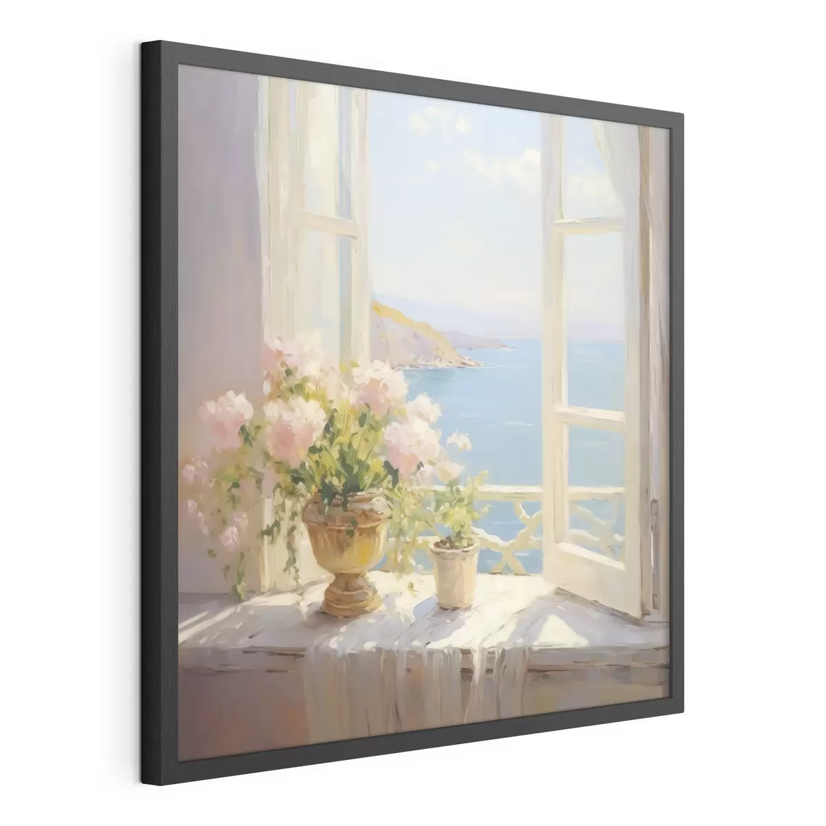 Poster Un ramo de flores en un jarrón junto a la ventana. f48053