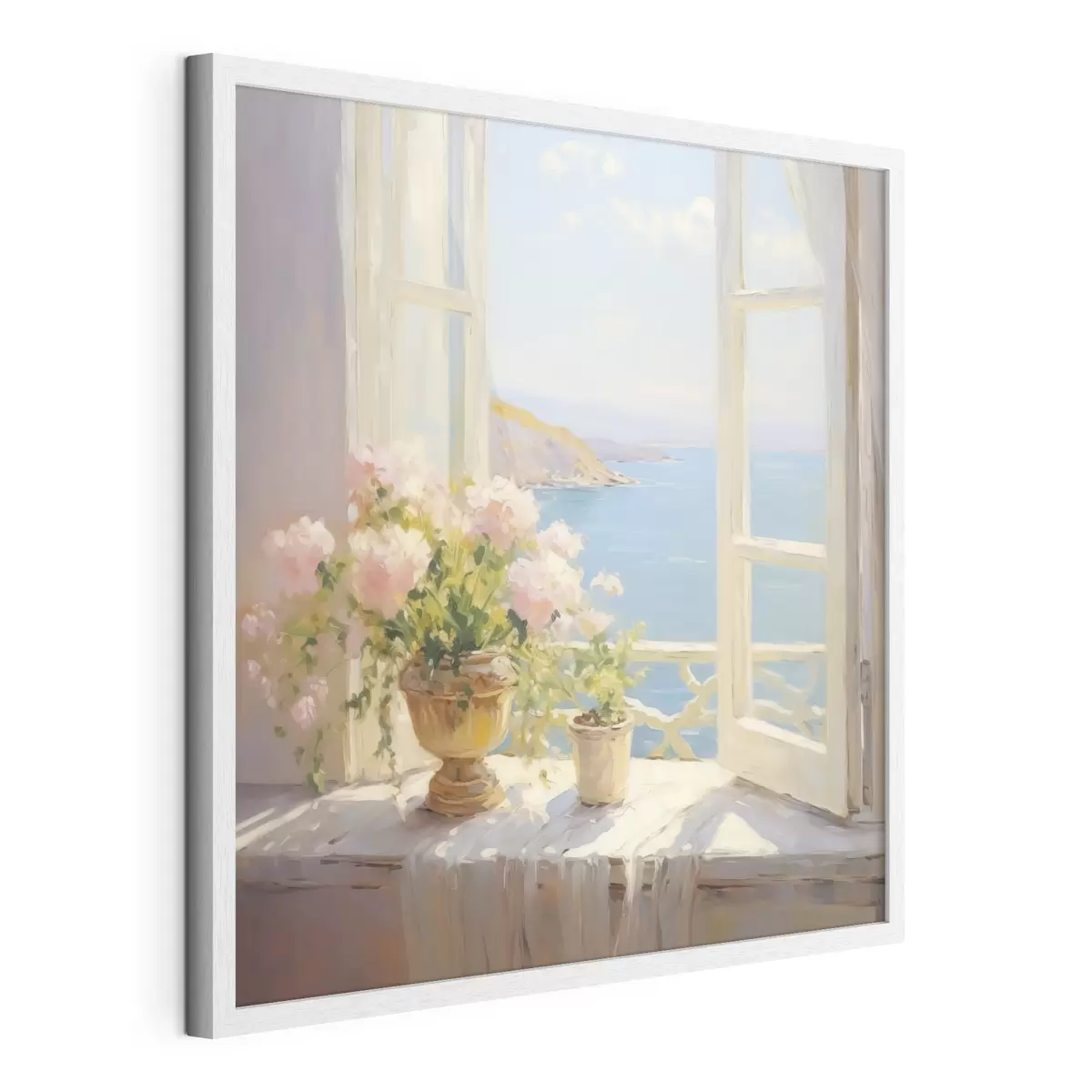Poster Un ramo de flores en un jarrón junto a la ventana. f48053