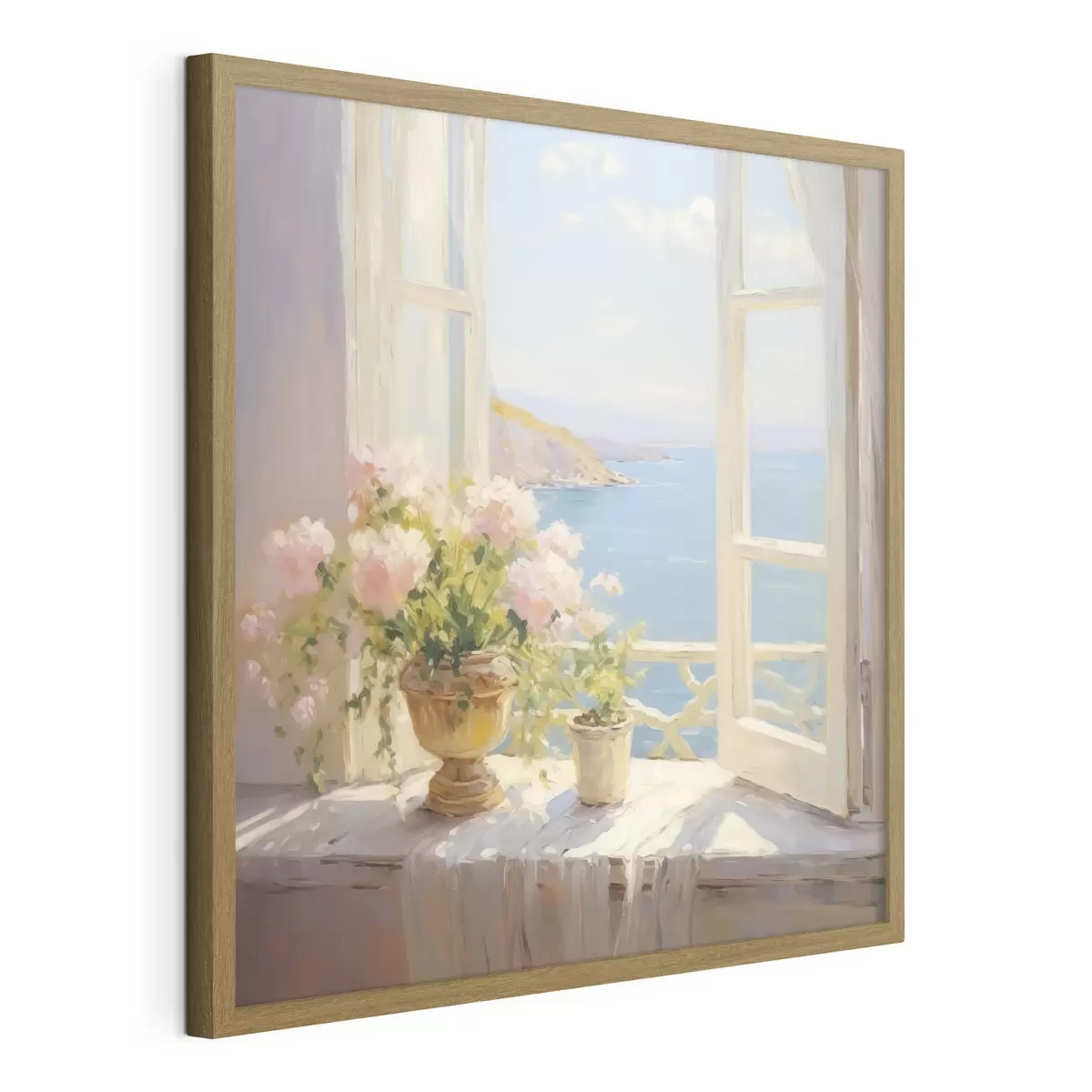 Poster Un ramo de flores en un jarrón junto a la ventana. f48053