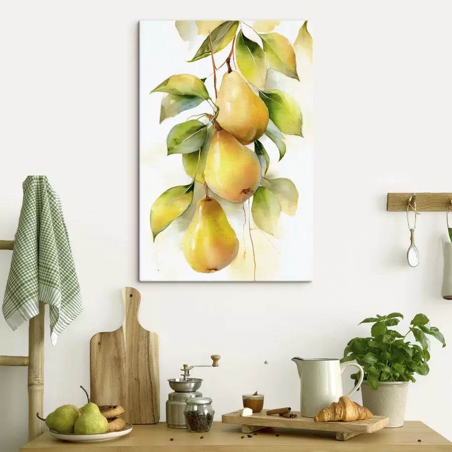 murales de pared Jugosas peras amarillas en estilo acuarela s47931