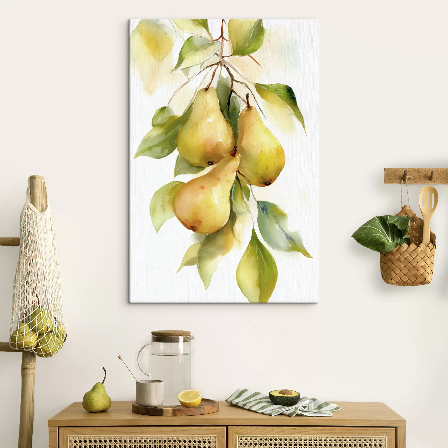murales de pared Jugosas peras amarillas en estilo acuarela s47932