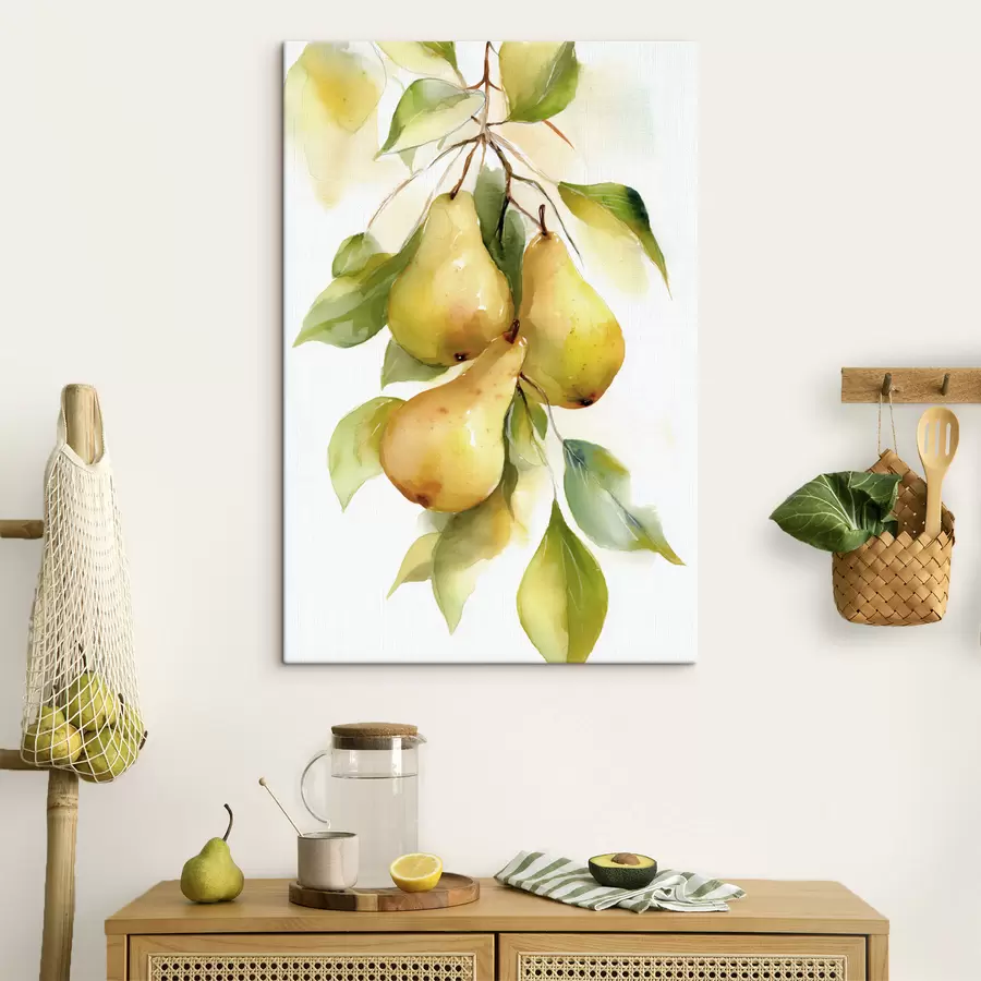 murales de pared Jugosas peras amarillas en estilo acuarela s47932