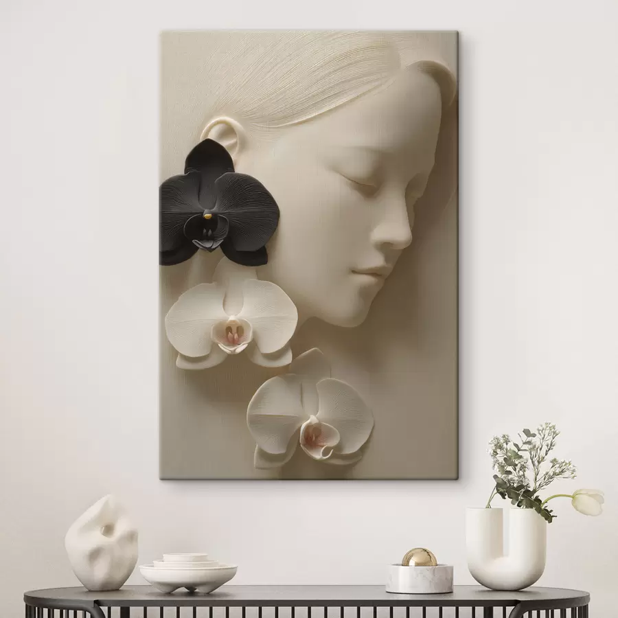 murales de pared Chica con orquídeas en estilo bajorrelieve s47941