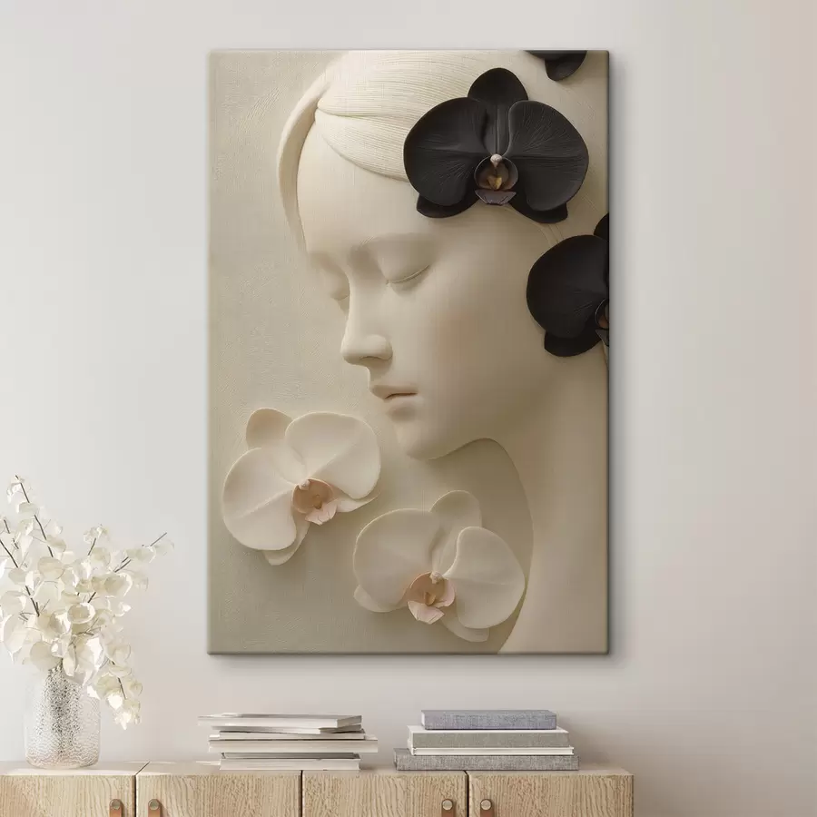 murales de pared Chica con orquídeas en estilo bajorrelieve s47942
