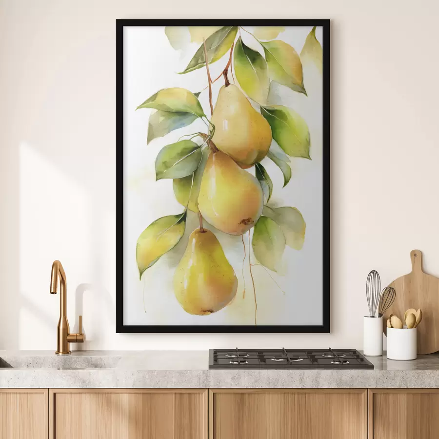 murales de pared Jugosas peras amarillas en estilo acuarela f47931
