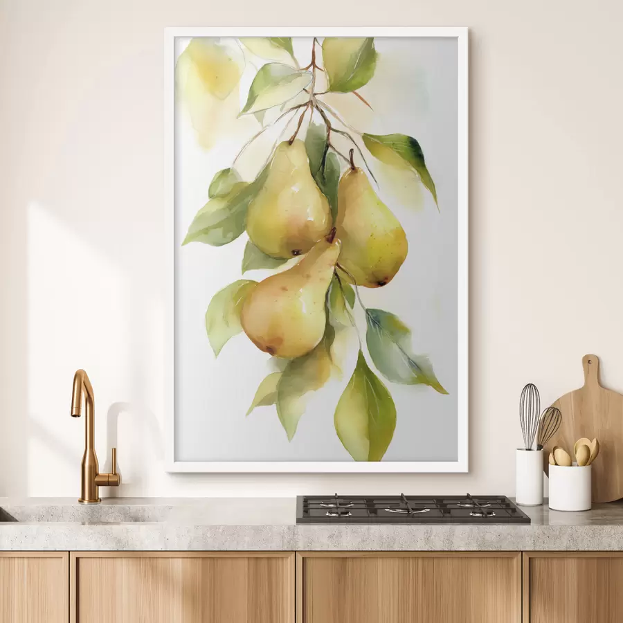 murales de pared Jugosas peras amarillas en estilo acuarela f47932