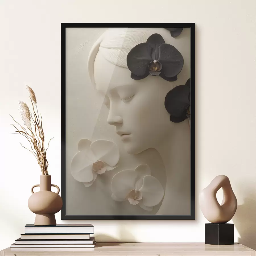 murales de pared Chica con orquídeas en estilo bajorrelieve f47942