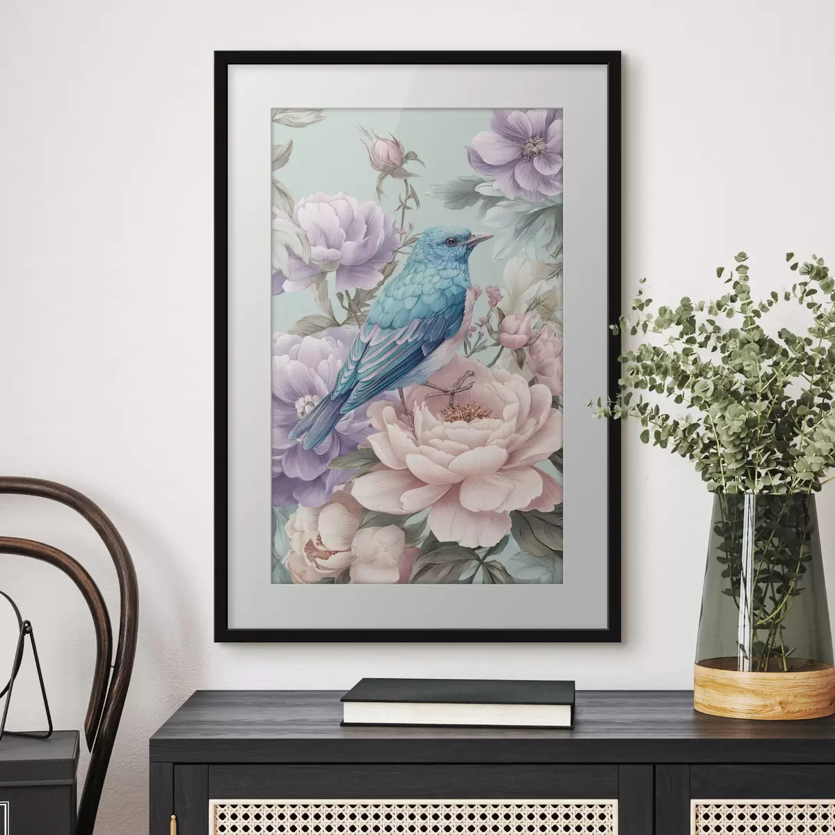 Poster pájaros cantando entre rosas f47943
