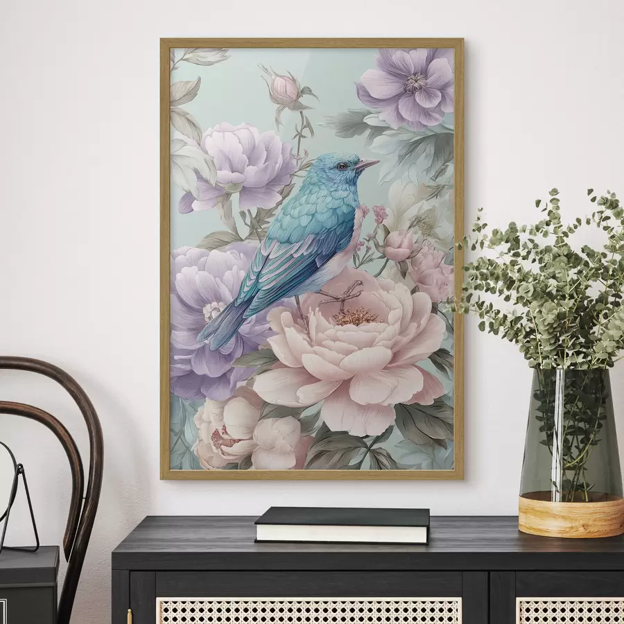 murales de pared pájaros cantando entre rosas f47943