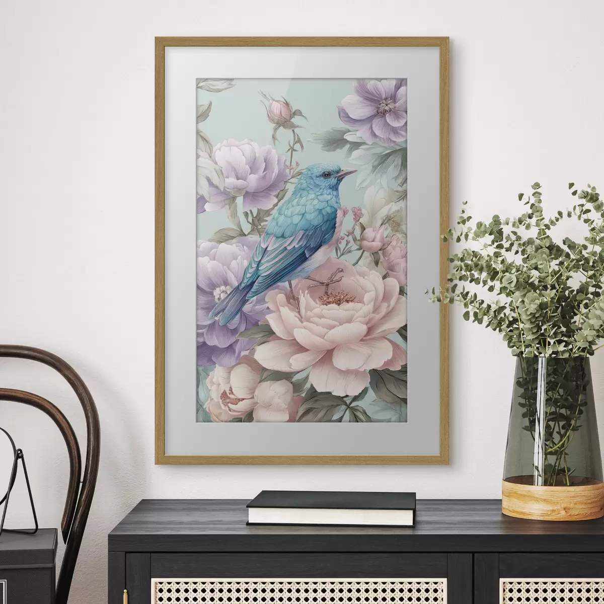 Poster pájaros cantando entre rosas f47943