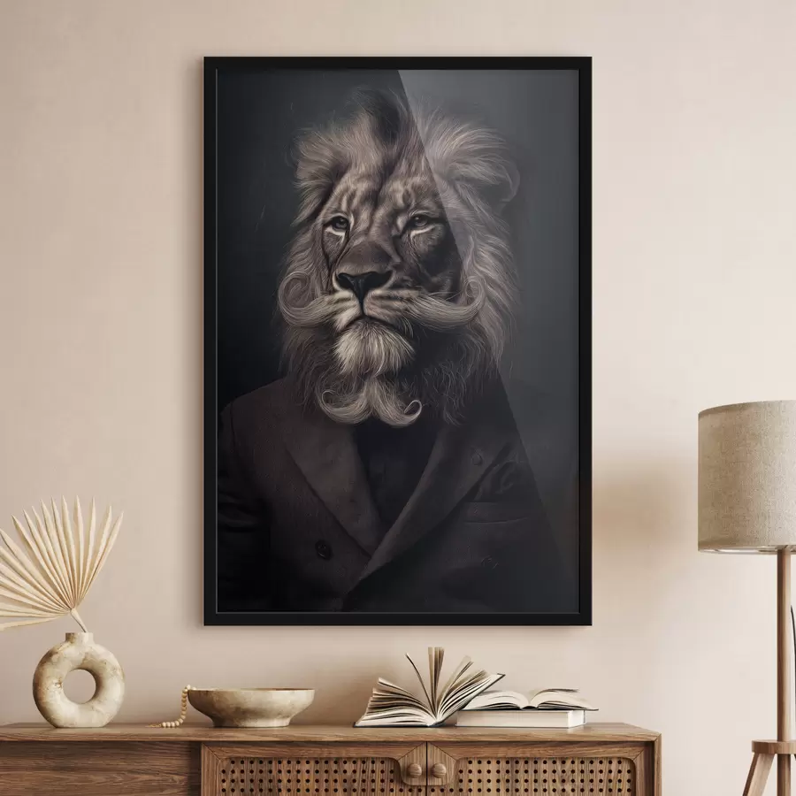 murales de pared león con barba estilo barbero f47947