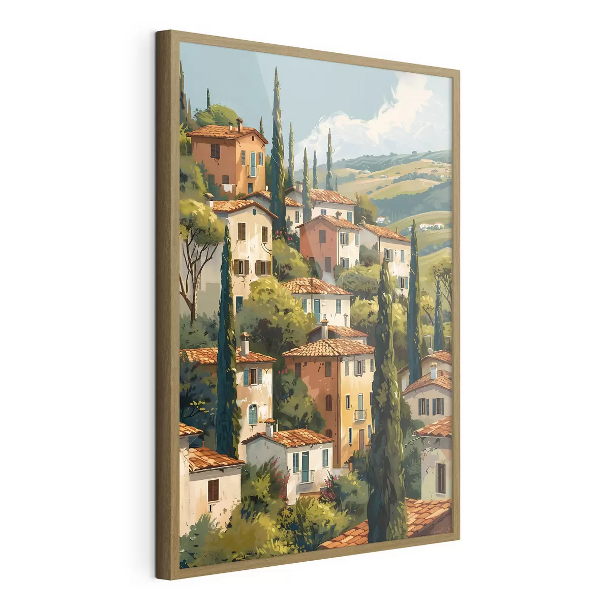 Poster Pueblo mediterráneo en una ladera, con casas de tonos cálidos y tejados de terracota. f47950