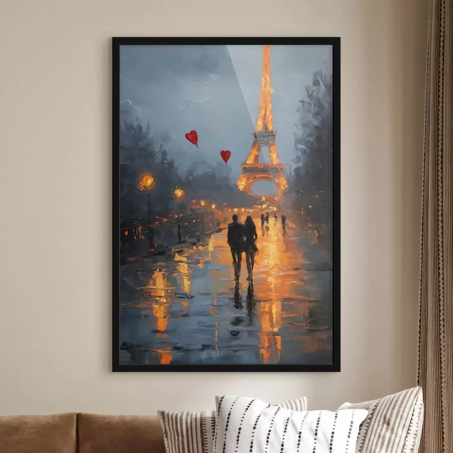 murales de pared Paseo romántico por París al estilo de una pintura al óleo. f47952