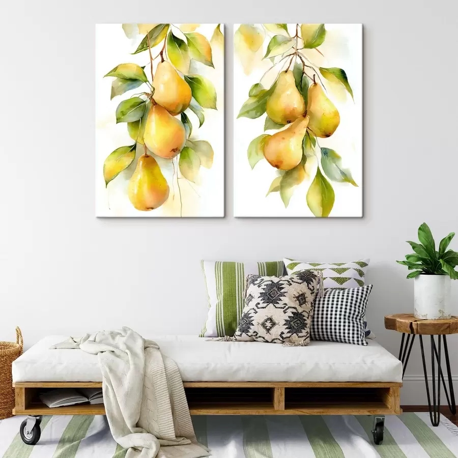murales de pared Jugosas peras amarillas en estilo acuarela m30088