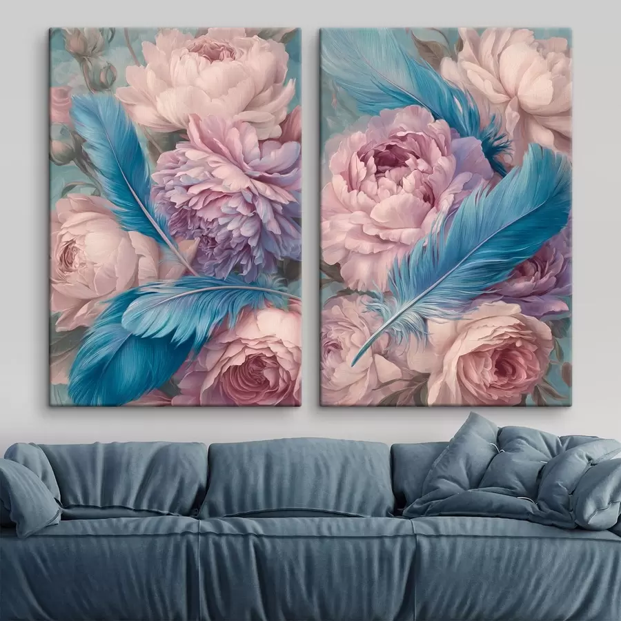 murales de pared plumas entre peonías m30092