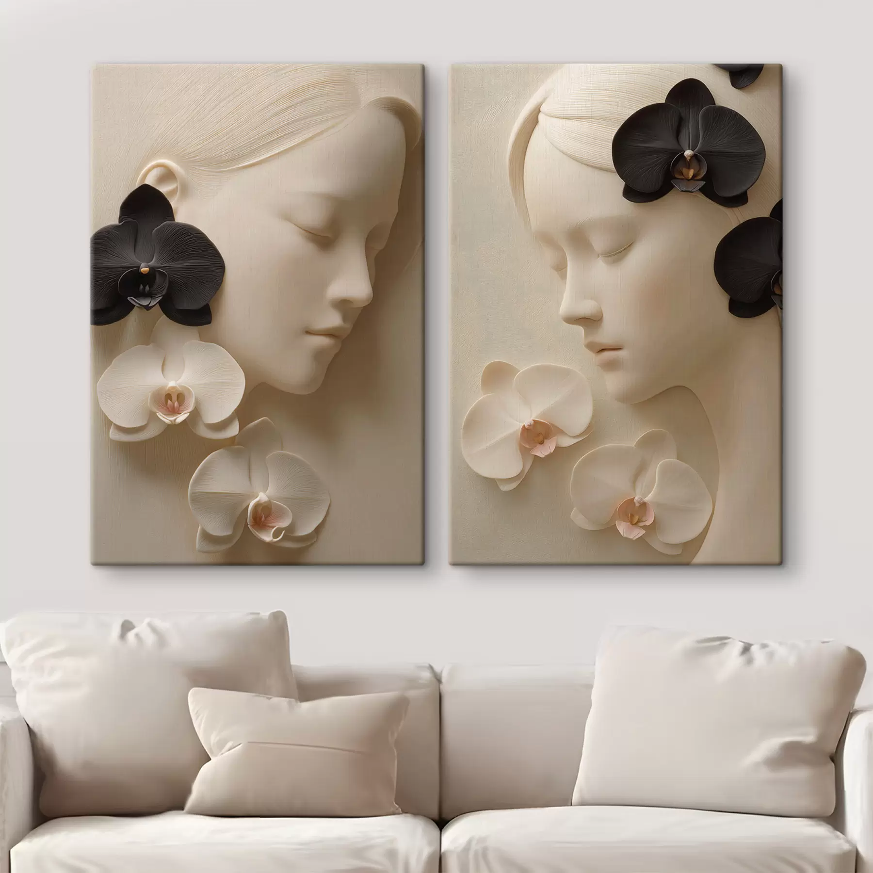 murales de pared Chica con orquídeas en estilo bajorrelieve m30093