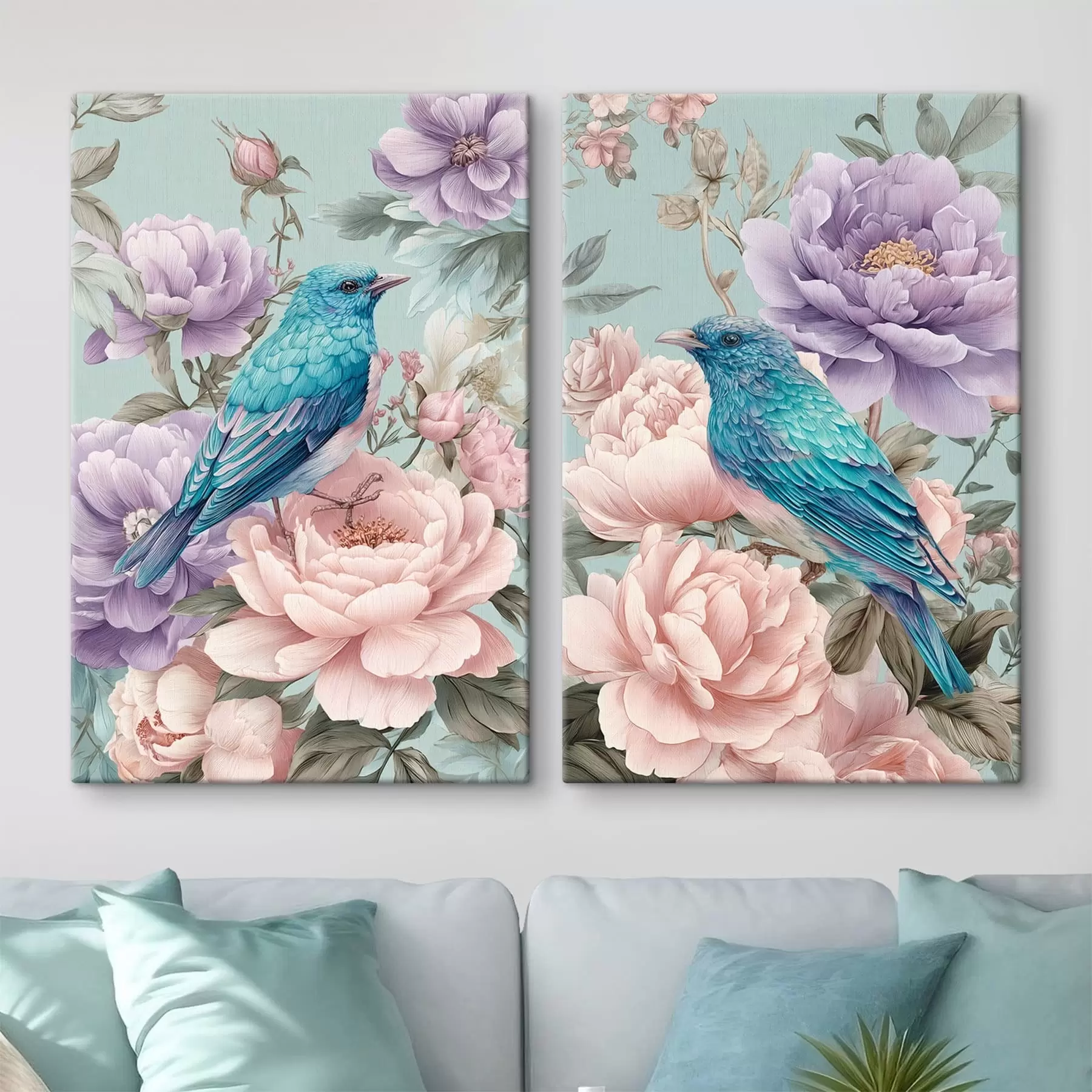 murales de pared pájaros cantando entre rosas m30094