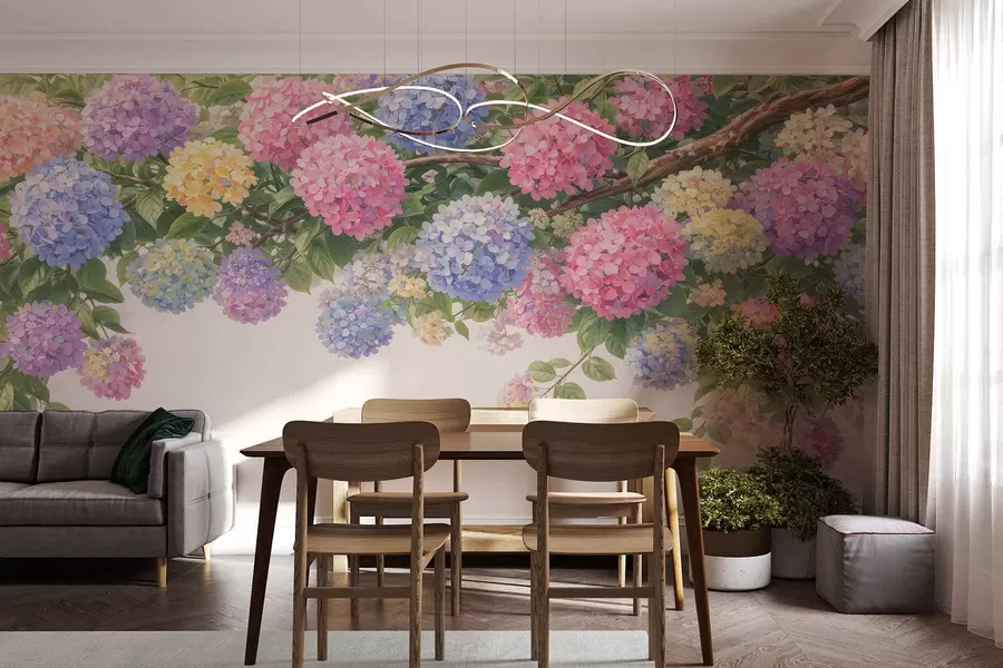 murales de pared Hortensias pintadas cuelgan hacia abajo. w05250