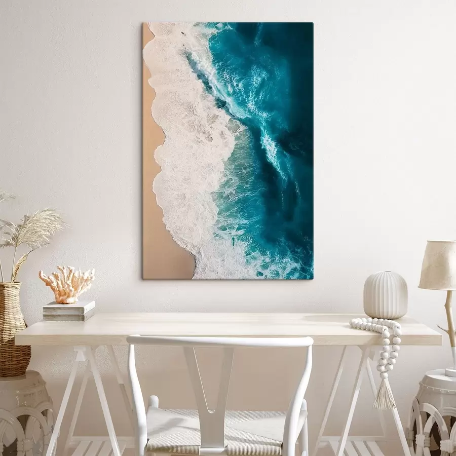 murales de pared Vista aérea superior de las olas del mar rompiendo en la playa de arena. s48062