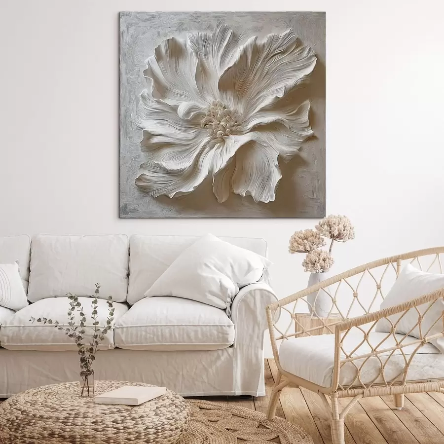 murales de pared Escultura floral en relieve de yeso blanco. s48065