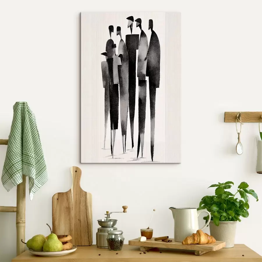 murales de pared Figuras humanas minimalistas y alargadas colocadas en fila. s48068