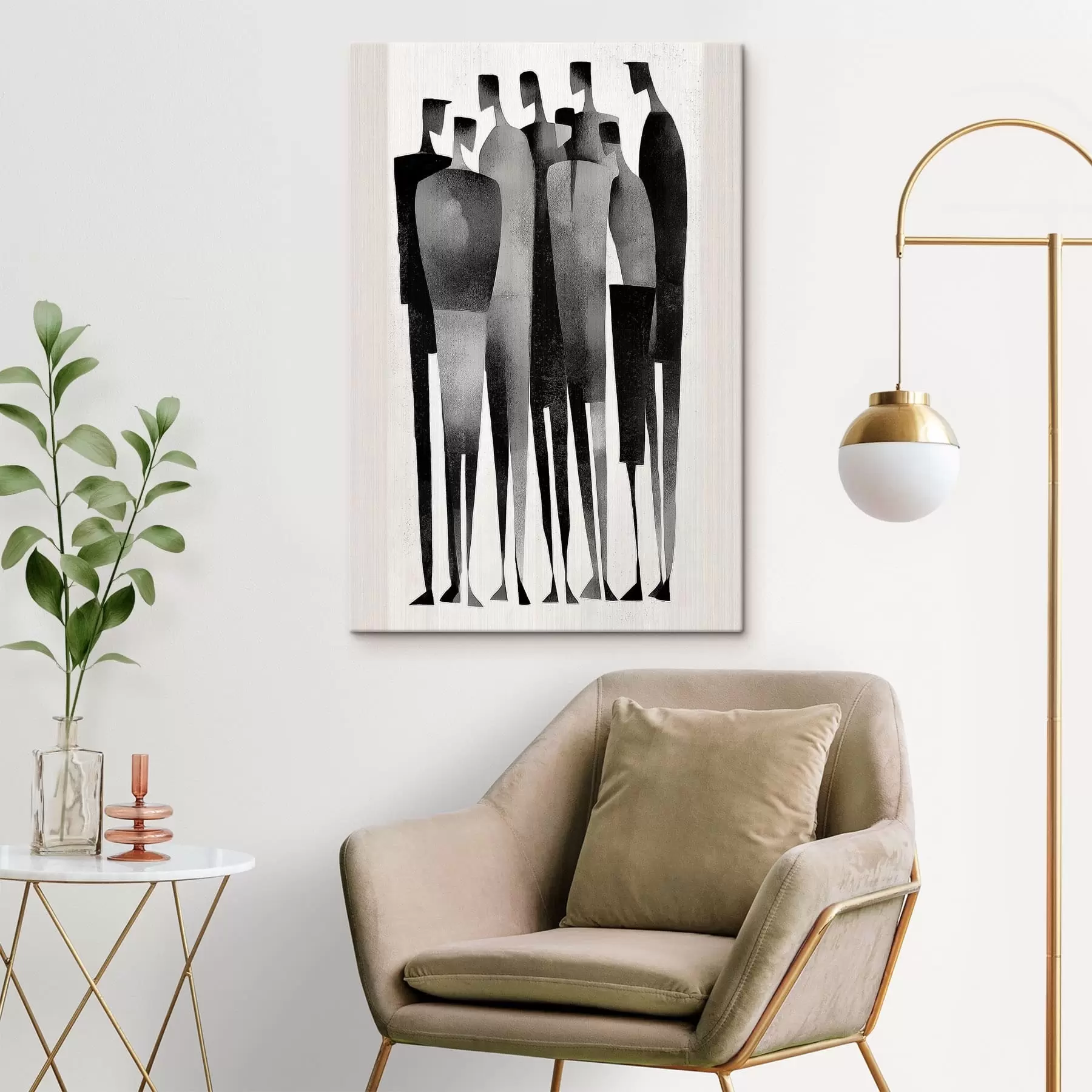 murales de pared Figuras humanas minimalistas y alargadas colocadas en fila. s48069