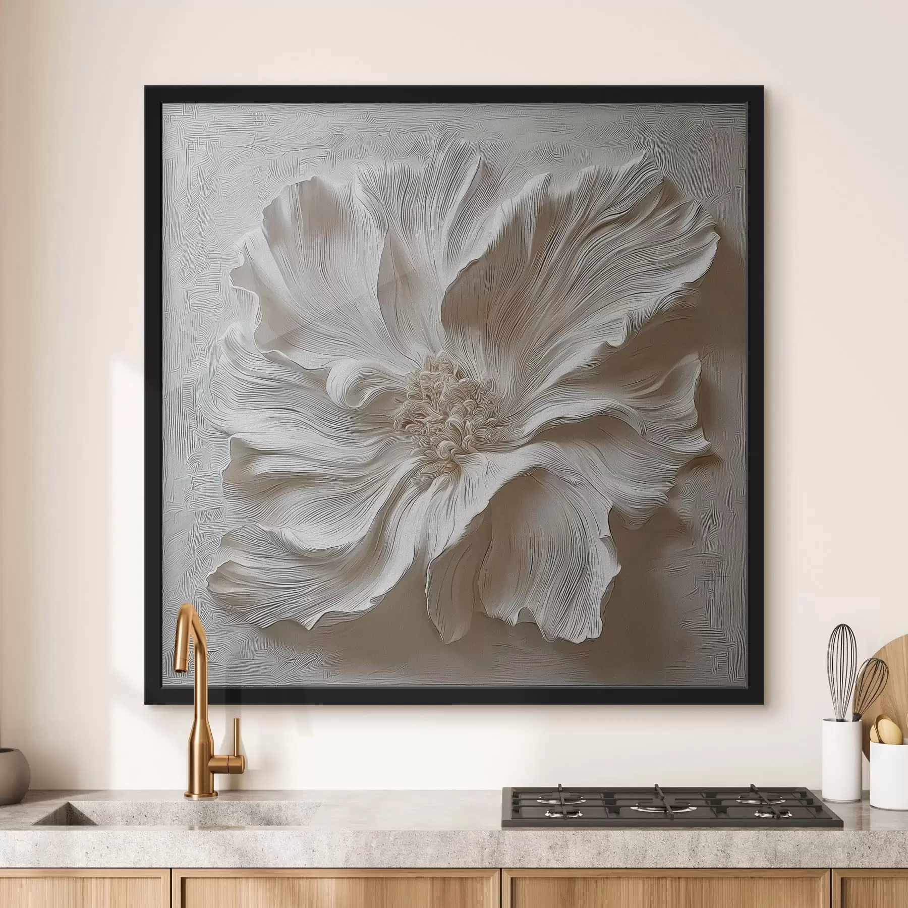 murales de pared Escultura floral en relieve de yeso blanco. f48065