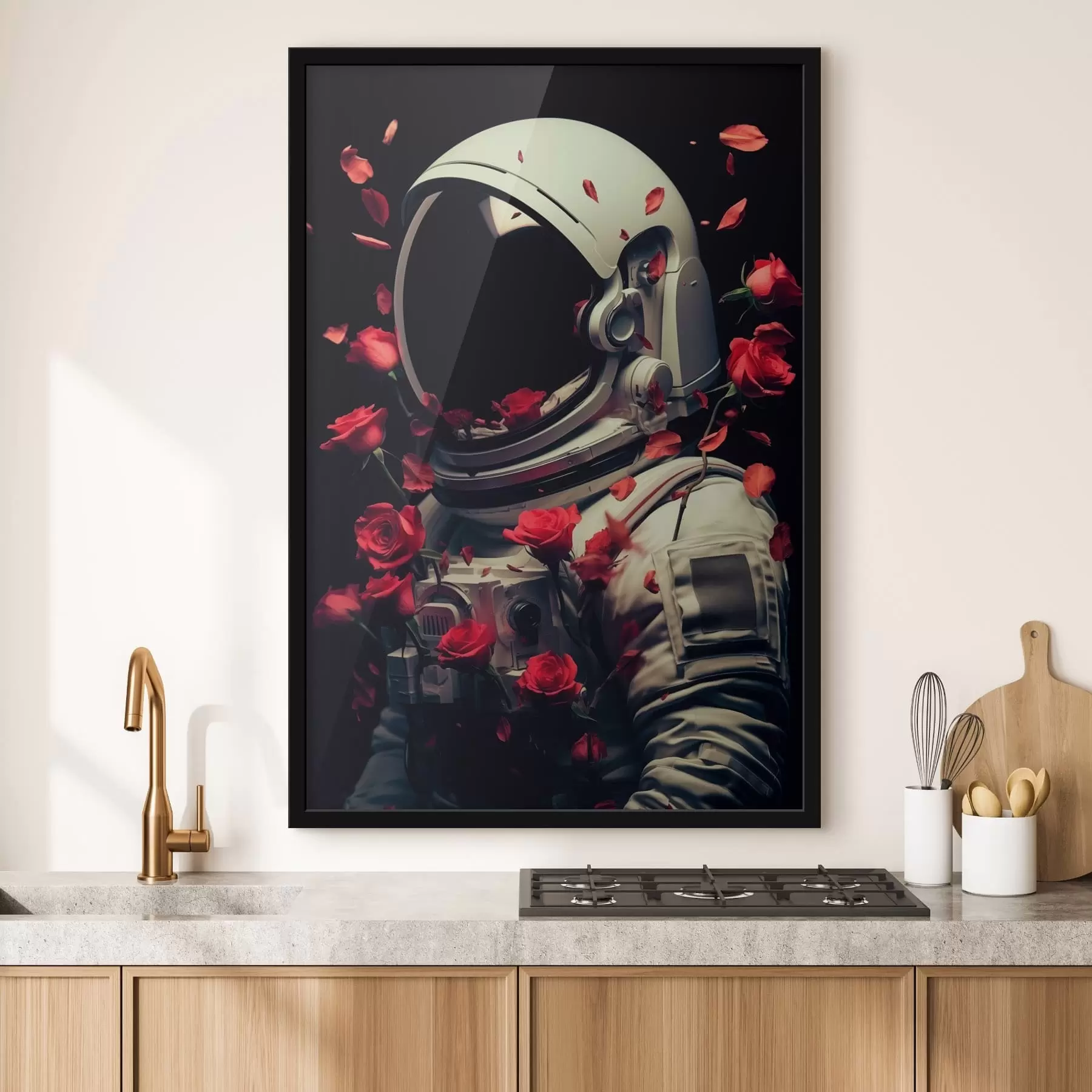 murales de pared Retrato surrealista de un astronauta con traje espacial blanco. f48113