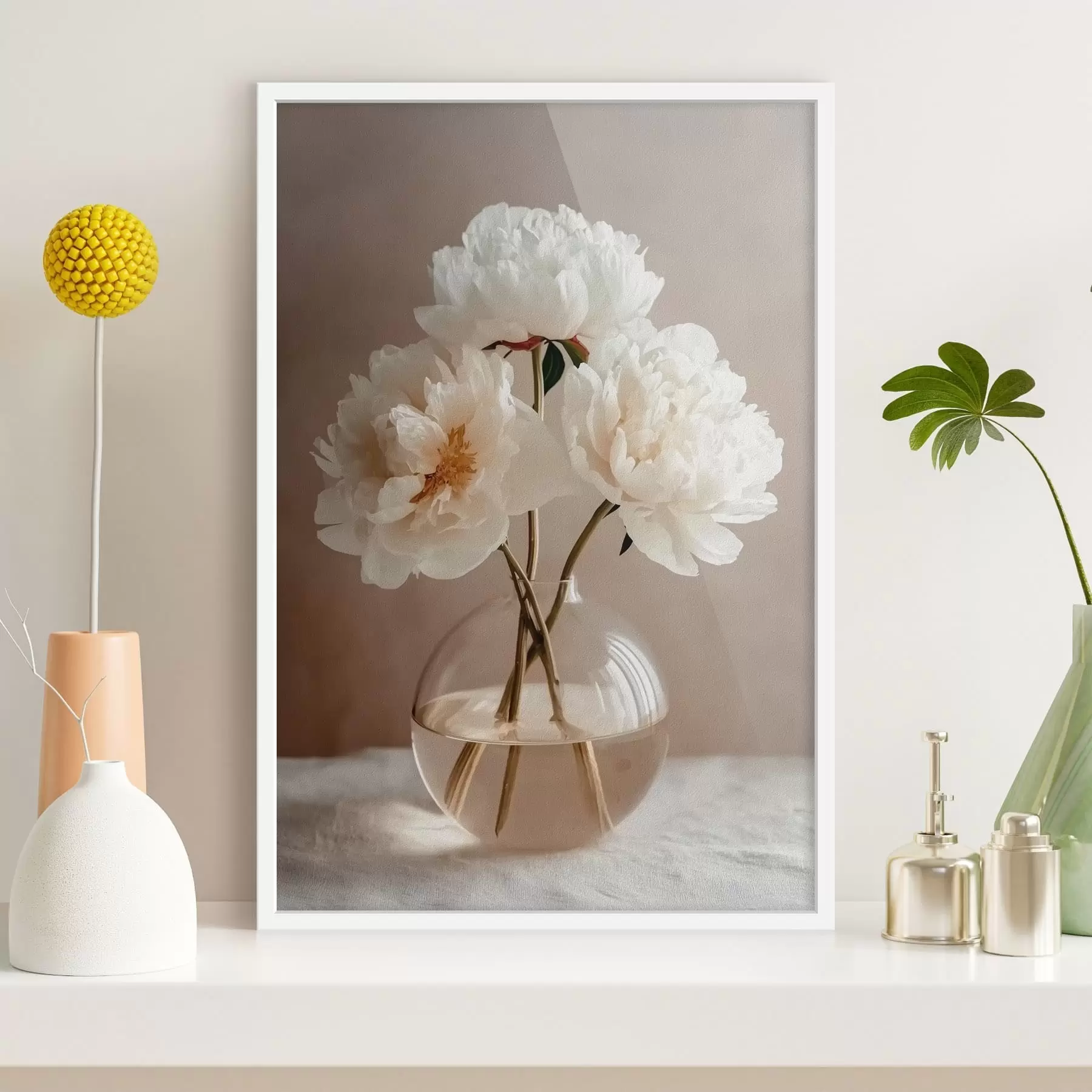 murales de pared Naturaleza muerta minimalista y aireada con peonías. f48119