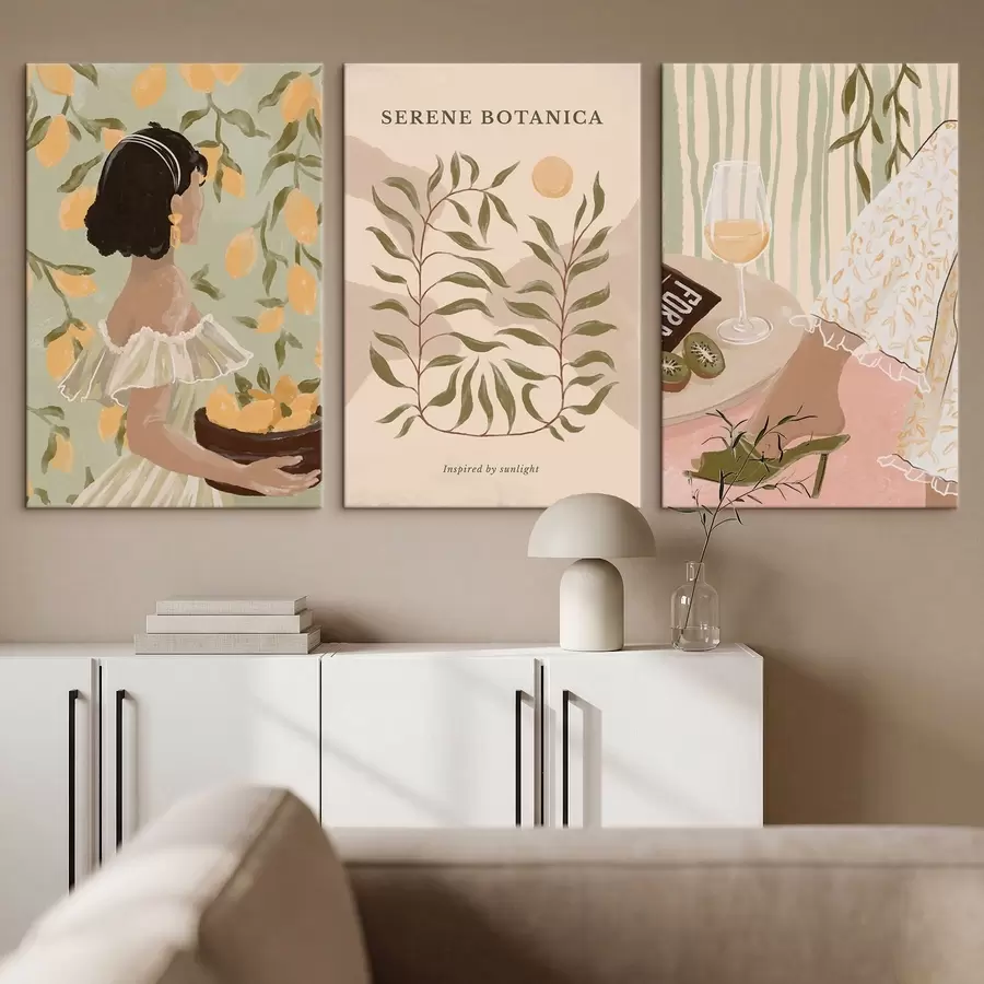 murales de pared Mujer con limones, cartel y mesa m30098