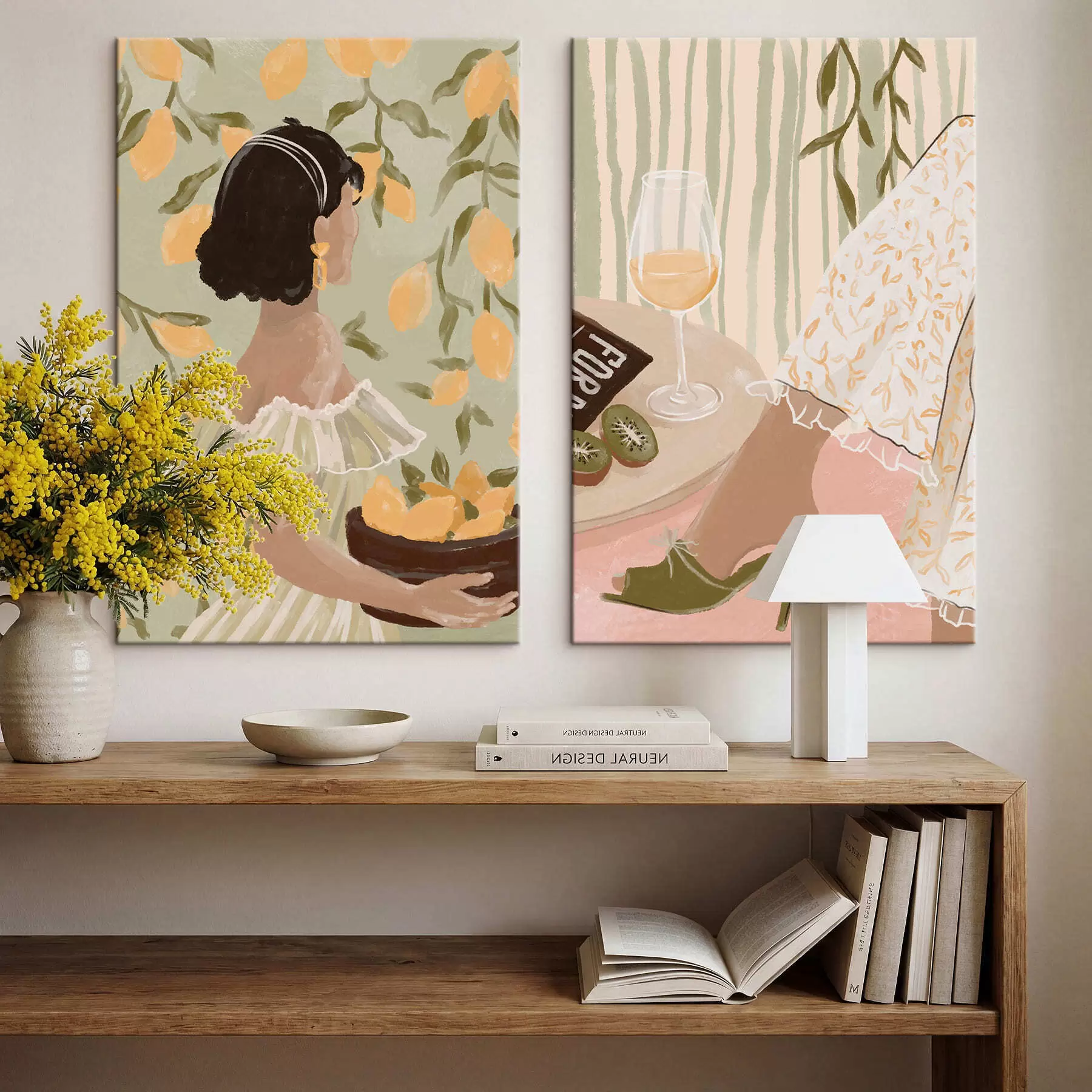 murales de pared Mujer con limones y mesa con vaso m30104