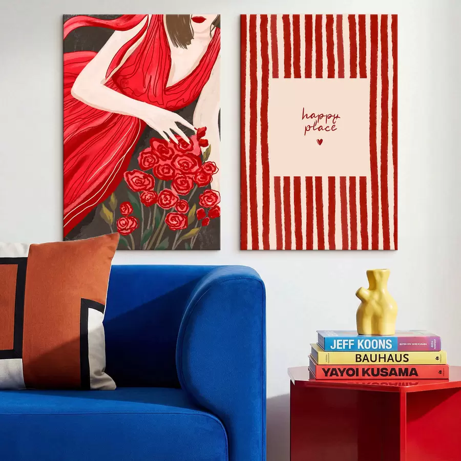 murales de pared Mujer con rosas y estampado rojo m30107