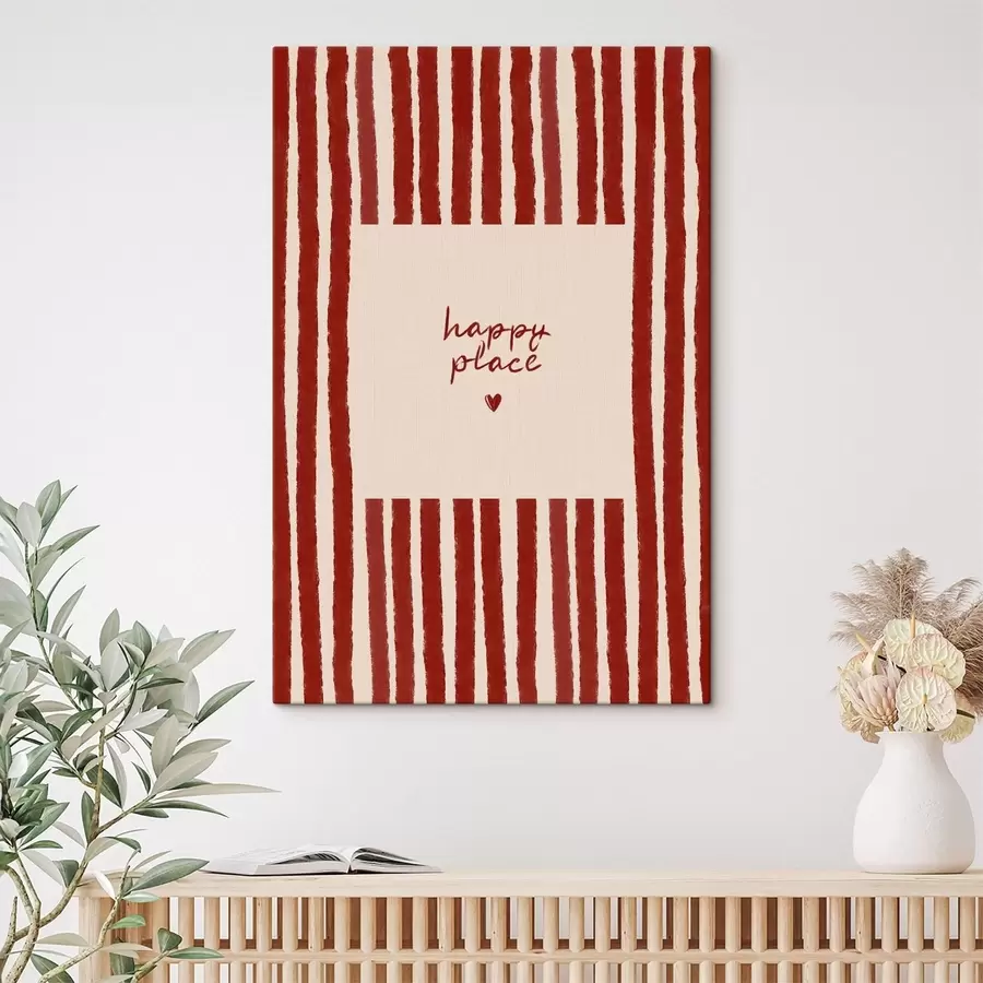 murales de pared Rayas rojas con texto «happy place» (lugar feliz) s48025