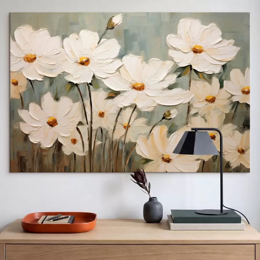 murales de pared Flores blancas sobre fondo texturizado, pinceladas s48094