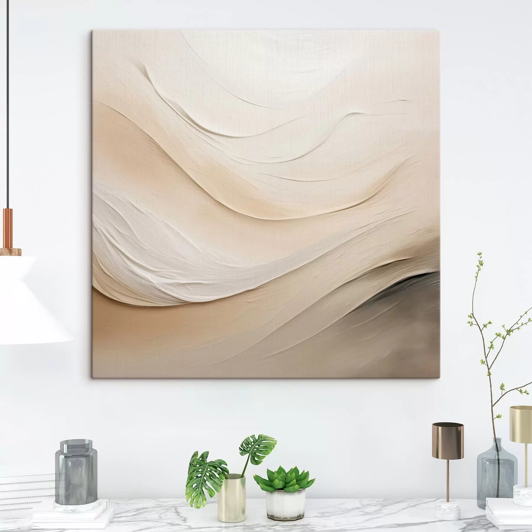 murales de pared Ondas beige en capas con textura suave s48099