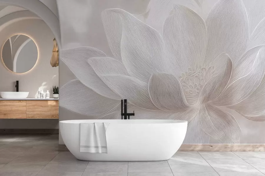 murales de pared Olas abstractas fluidas en tonos beige claro. w05266