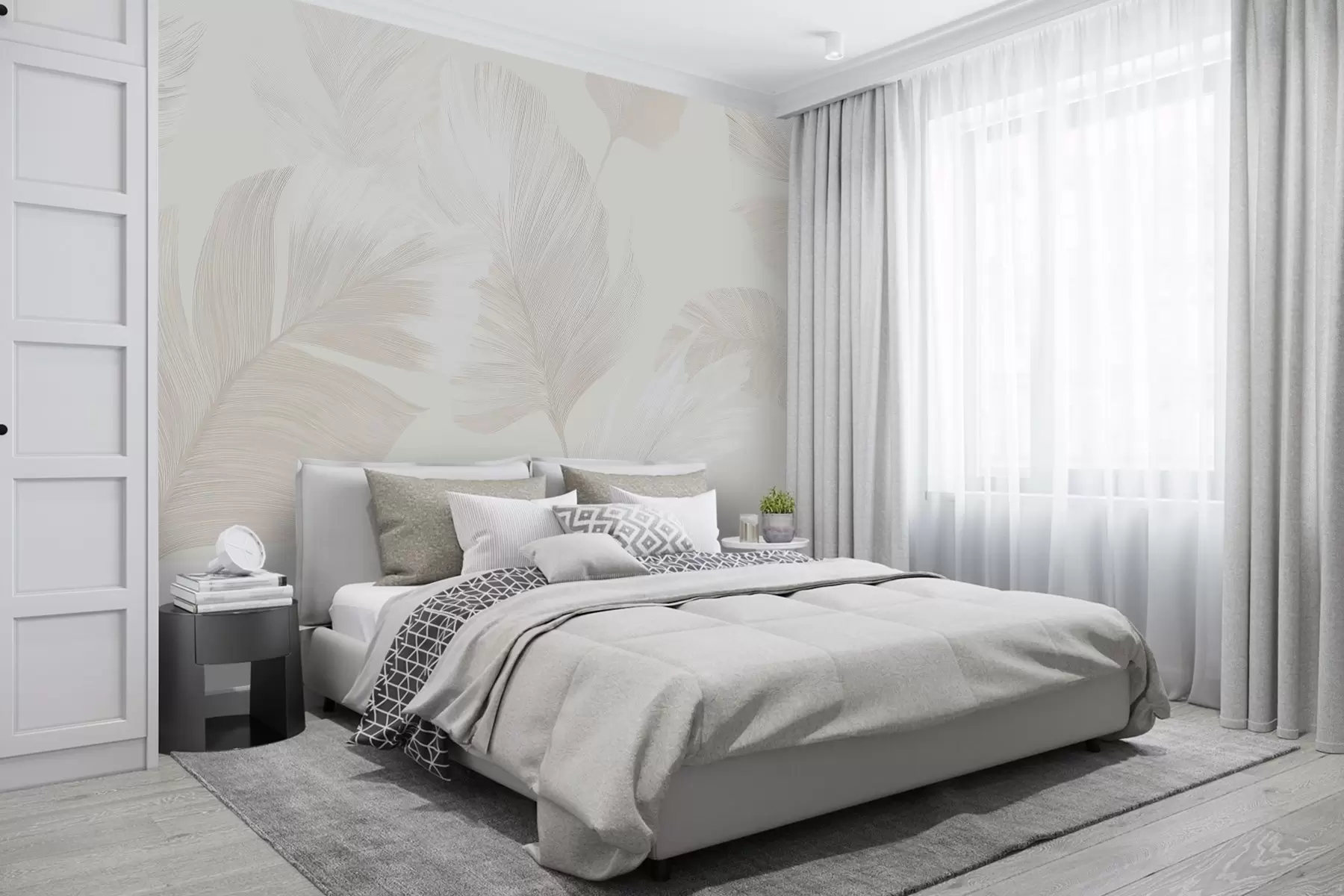 murales de pared Suaves plumas de color marfil en tonos beige lechoso. w09563