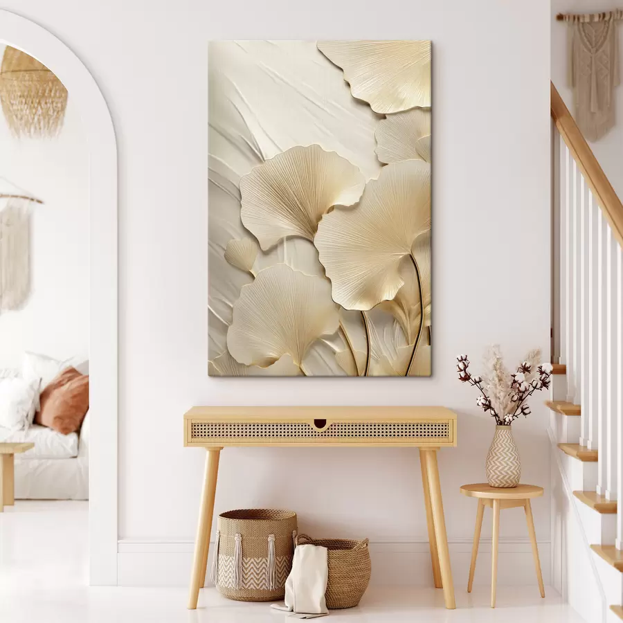 murales de pared Hojas abstractas de ginkgo sobre un fondo ligero y texturizado, composición elegante y abstracta. s47867