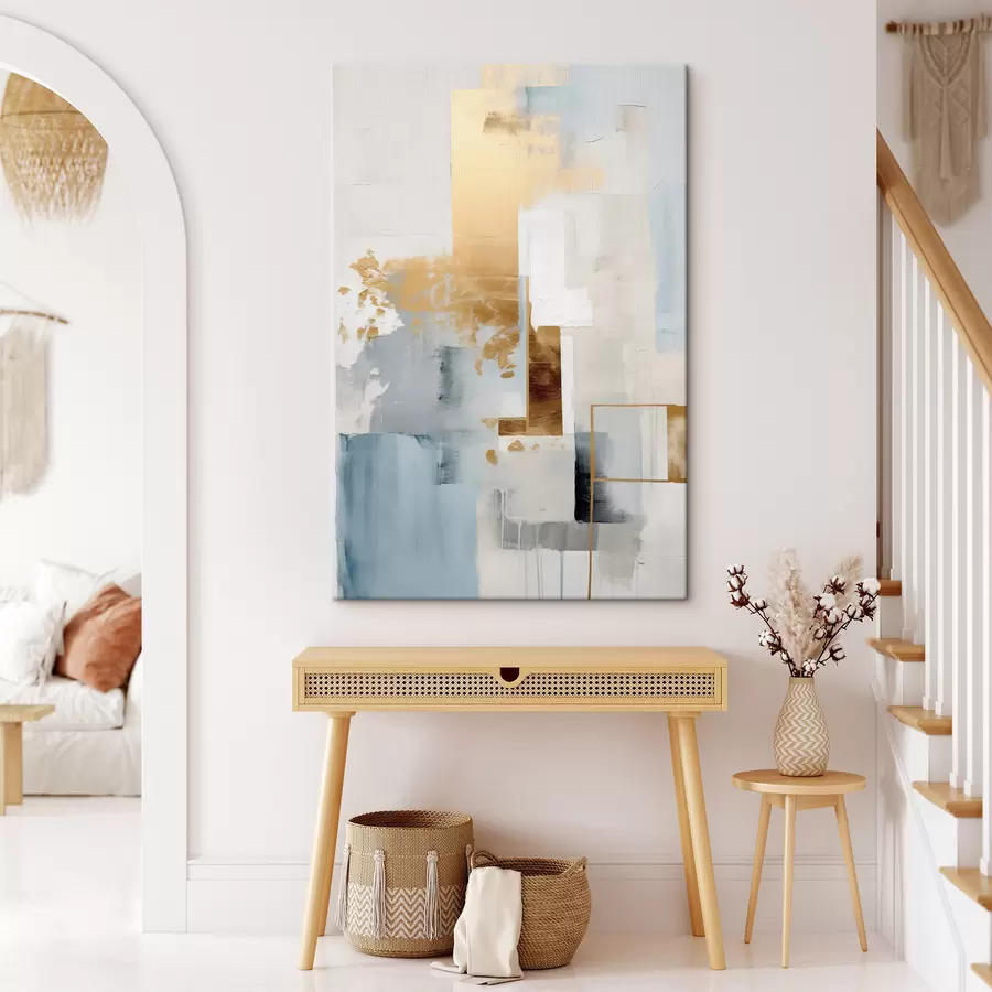 murales de pared Formas geométricas abstractas con colores amarillo, azul y blanco, composición texturizada y minimalista. s47881