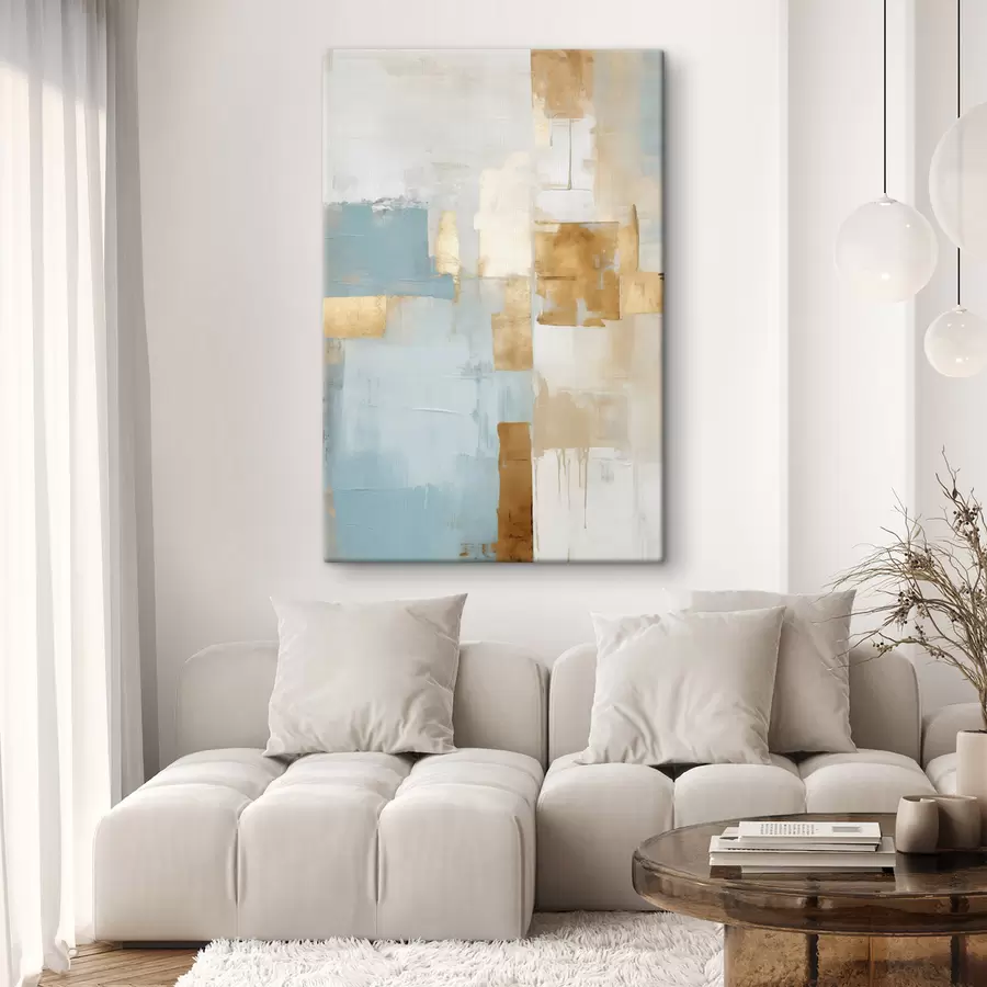 murales de pared Formas geométricas abstractas con colores amarillo, azul y blanco, composición texturizada y minimalista. s47882