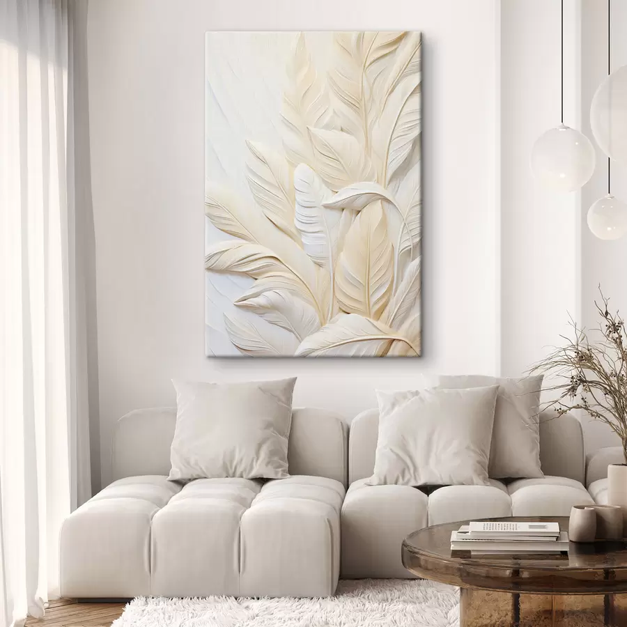 murales de pared Plumas de color crema superpuestas entre sí, con un fondo suave y claro. s47883