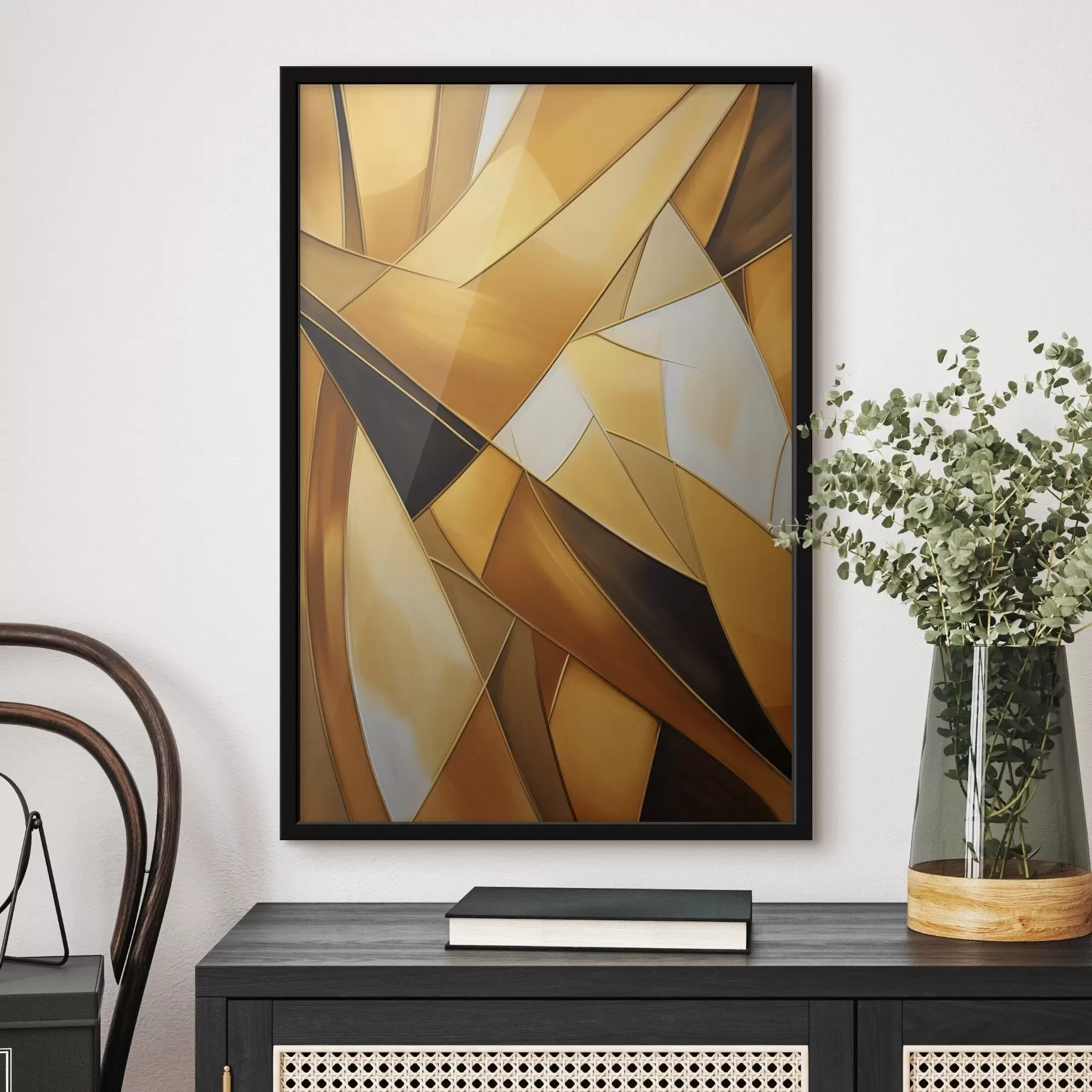 murales de pared Formas geométricas abstractas en tonos naranjas, marrones y blancos con contornos finos sobre un fondo texturizado. f47863