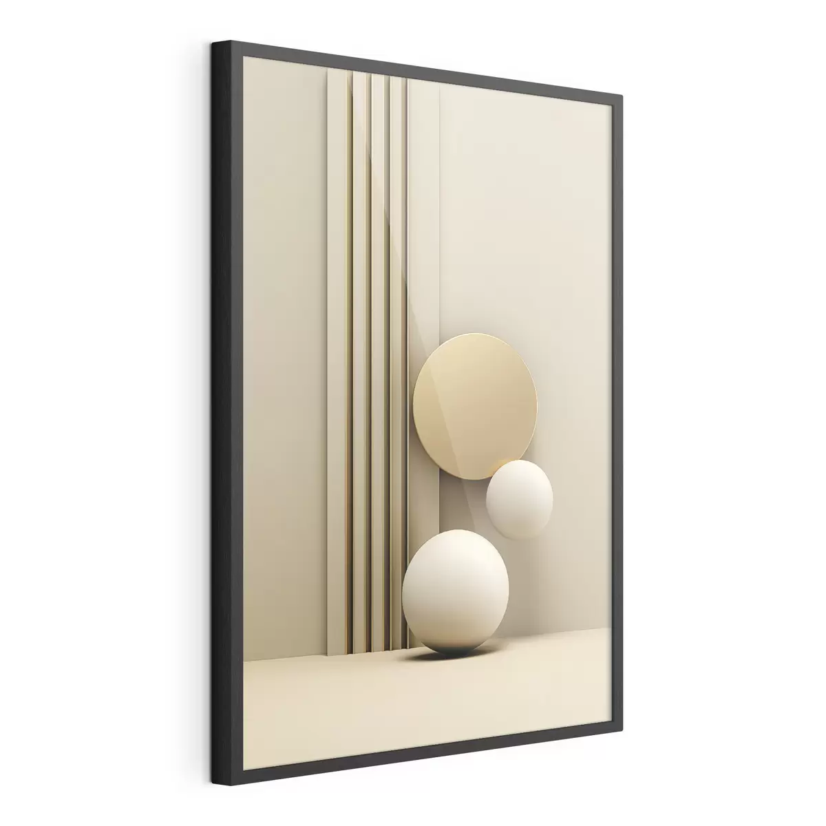 Poster Arte abstracto moderno en tonos beige con líneas verticales y esferas. f47871