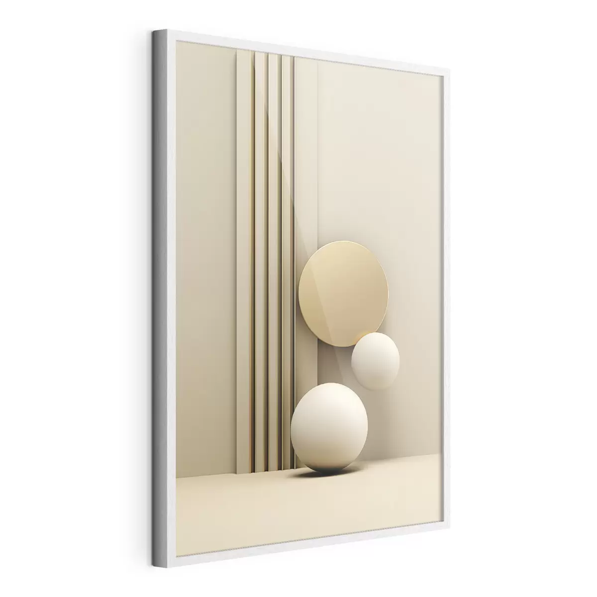 Poster Arte abstracto moderno en tonos beige con líneas verticales y esferas. f47871