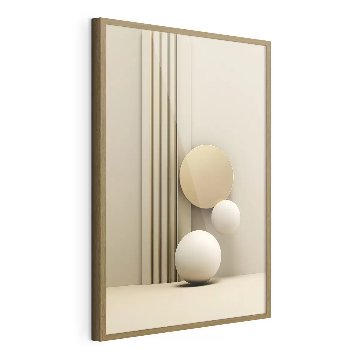 Poster Arte abstracto moderno en tonos beige con líneas verticales y esferas. f47871