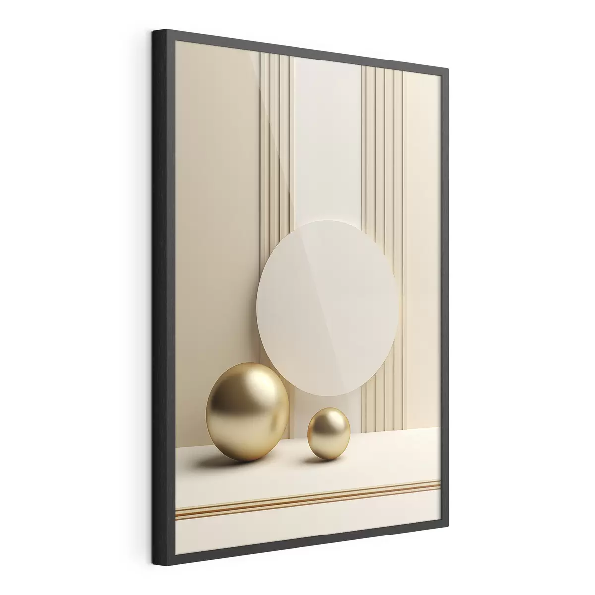 Poster Arte abstracto moderno en tonos beige con líneas verticales y esferas. f47872