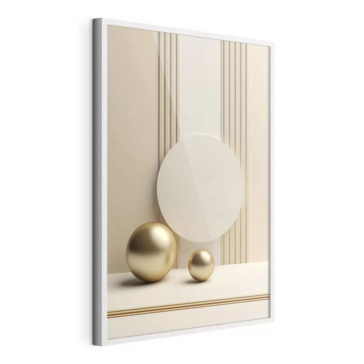 Poster Arte abstracto moderno en tonos beige con líneas verticales y esferas. f47872