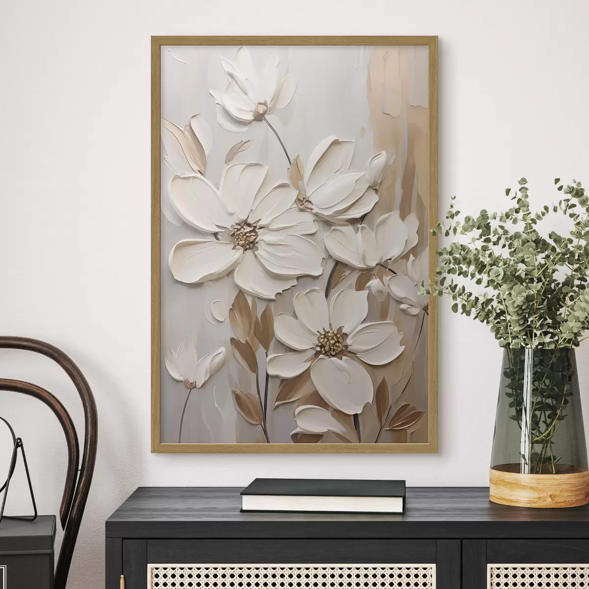 Poster Flores blancas en relieve f47873