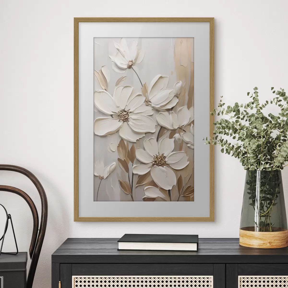 Poster Flores blancas en relieve f47873